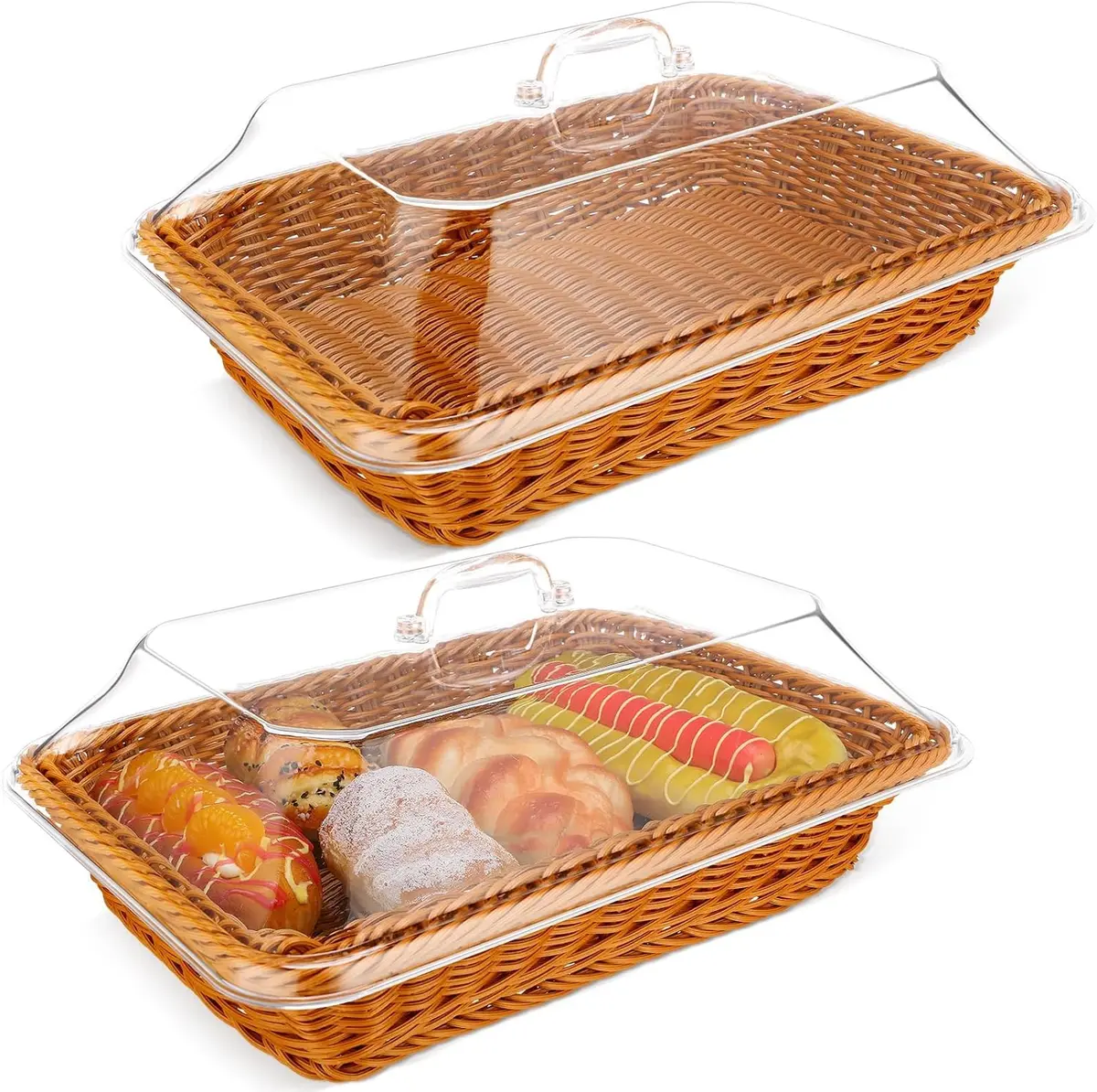 Cesta de Vime Marrom 35x25x15cm com Tampa de Acrílico, Artesanal Vintage, Ideal para Armazenar Pão, Frutas e Exposição de Alimentos na Cozinha