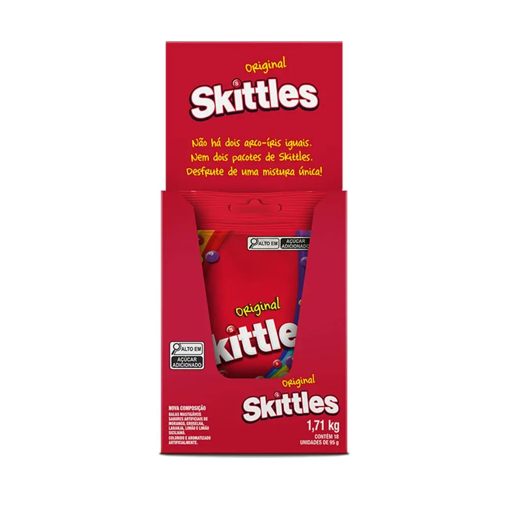 Bala Skittles Original - Case com 18 unidades de 95g