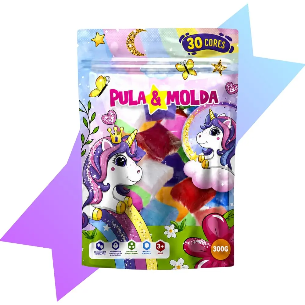 Massinha de Modelar Unicornio Pula Pula EVA 30 Cores Brinquedo | Modelar Soft Nao Gruda Atoxico Kit Com Adesivos Escolar Presente Crianca Criativa Menor Preco Frete Rapido Boca Azul - 1