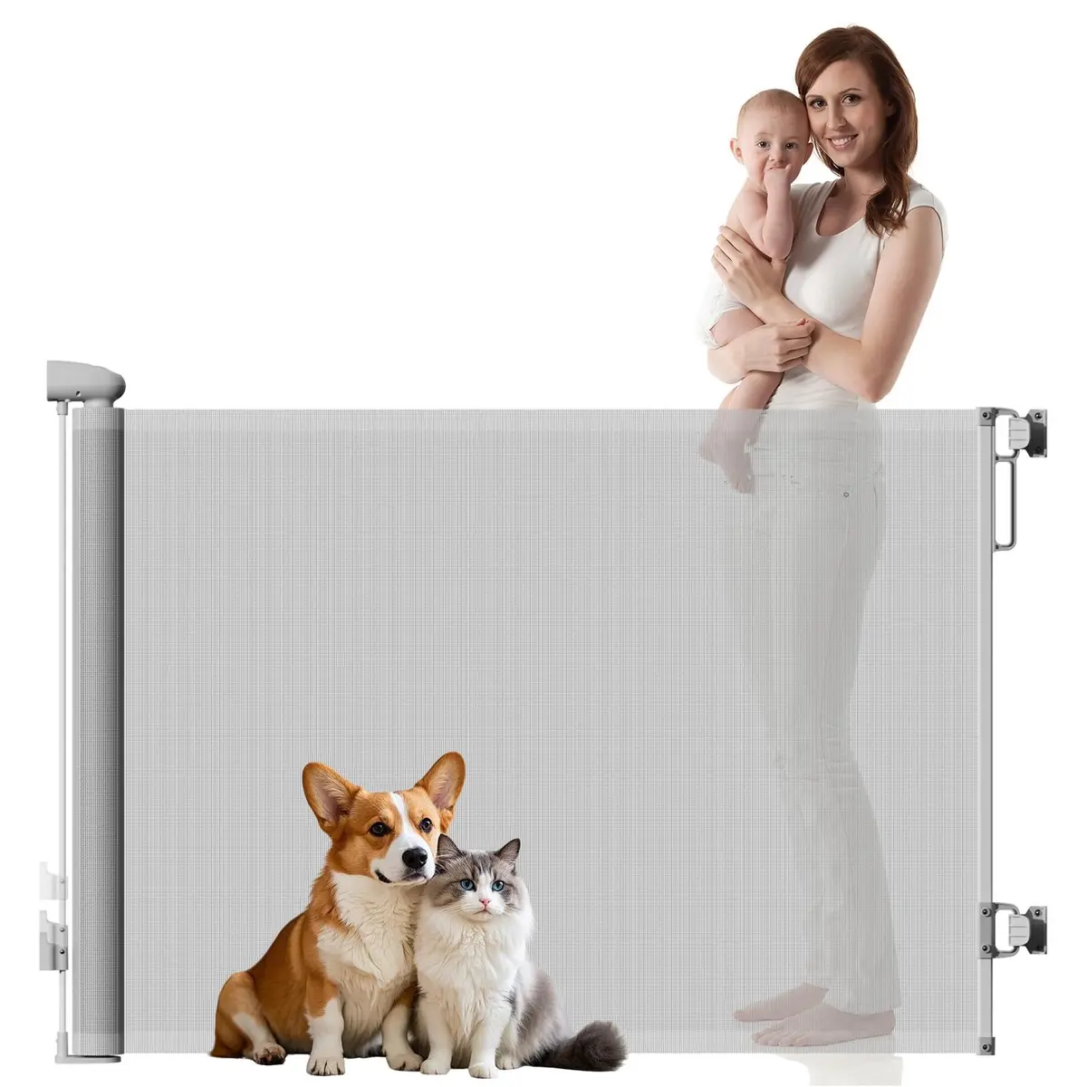 3M Portão Grade Retrátil de Proteção para Bebês e Cachorros, Portão de Segurança Bebê Pet, com Mecanismo de Bloqueio, para Escada, Cozinha, Varanda, Instalação por Furação
