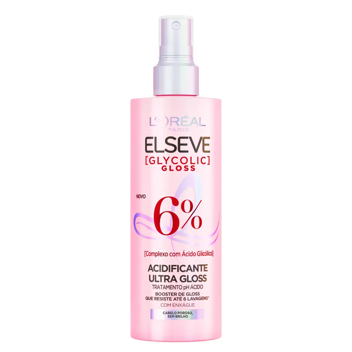 Acidificante Capilar L'Oréal Paris Elseve Glycolic Gloss, 200ml | Tratamento reconstrutor, 6% de complexo ácido glicólico, sela cutículas, combate porosidade, brilho espelhado