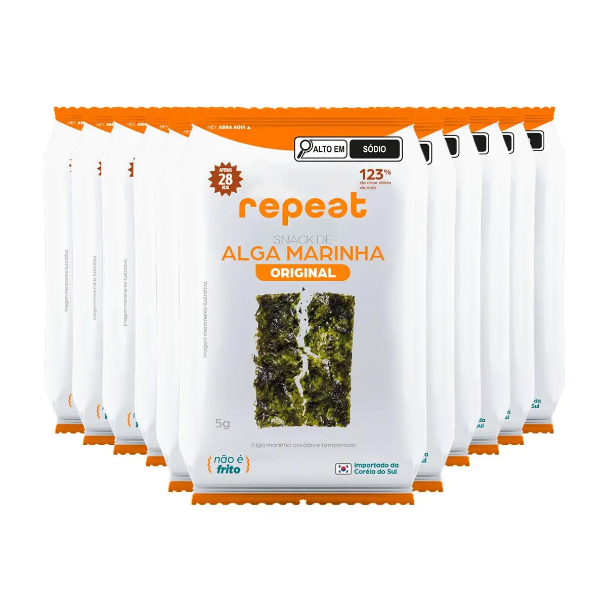 Repeat, Snack Alga Marinha Crocante 5g | Kit com 12 unidades | Low Carb | 25-30kcal por porção | 123% da dose diaria de iodo (Tradicional) - 1