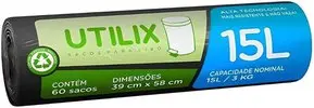 (+POR- 5,74) Utilix Saco Para Lixo Rolo Com 60 Sacos 15L Preto - 1