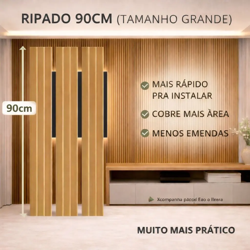 Kit 50 Placas Painel Ripado Premium 90x10cm Autocolante Dupla Face Decoração  Sala Quarto Cozinha