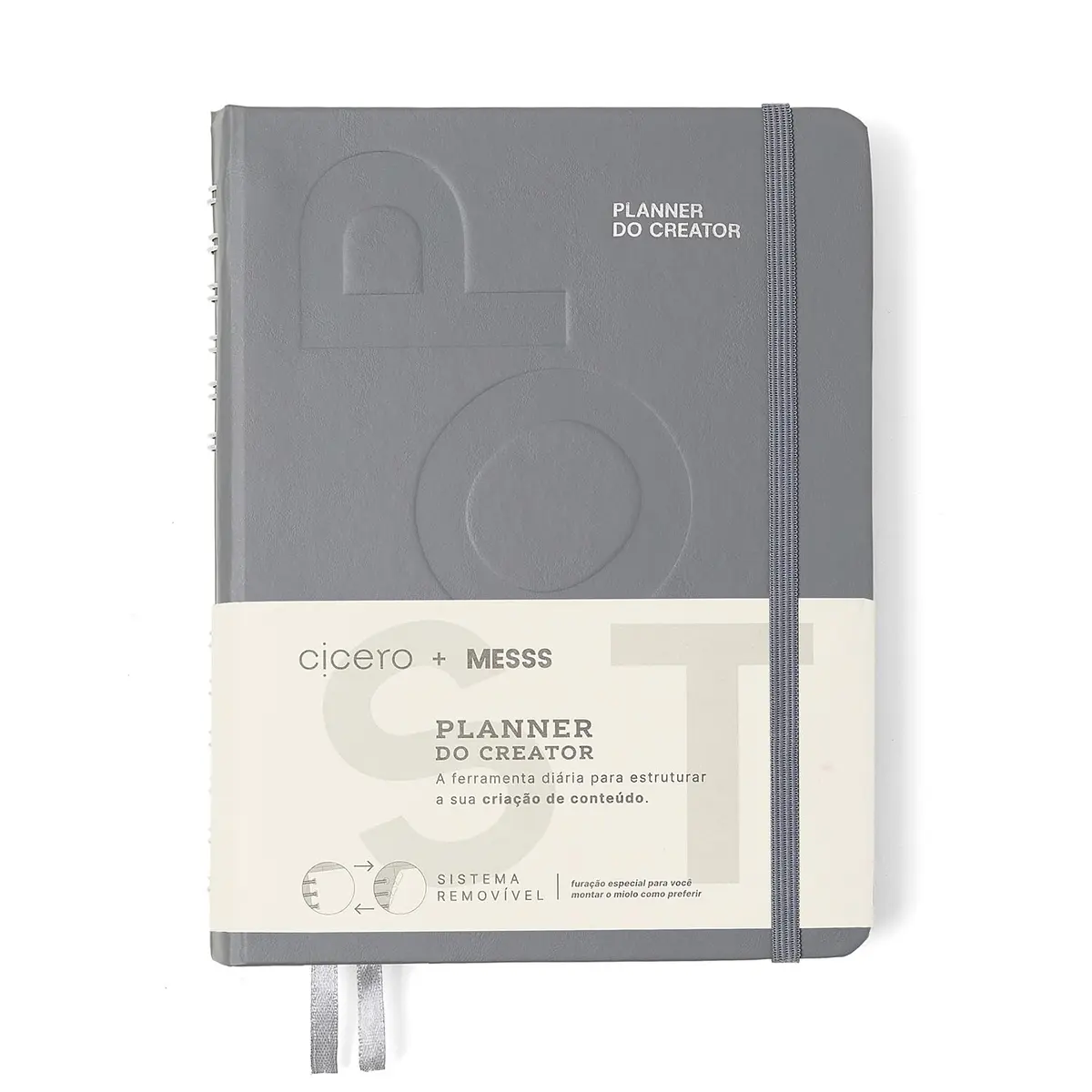 Cicero Planner do Creator A5, Capa Dura, Wire-o, Papel Pólen®, Couro Sintético, com Bolsa Interna e Fita Marcadora, Cinza, Collab MESSS