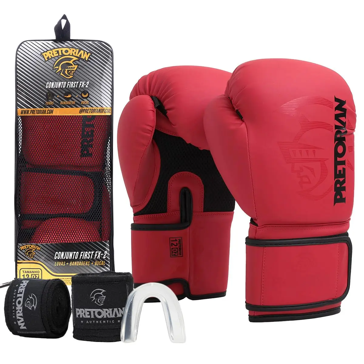 Luva de Boxe e Muay Thai FX2 Pretorian + Protetor Bucal + Bandagem 2.8M