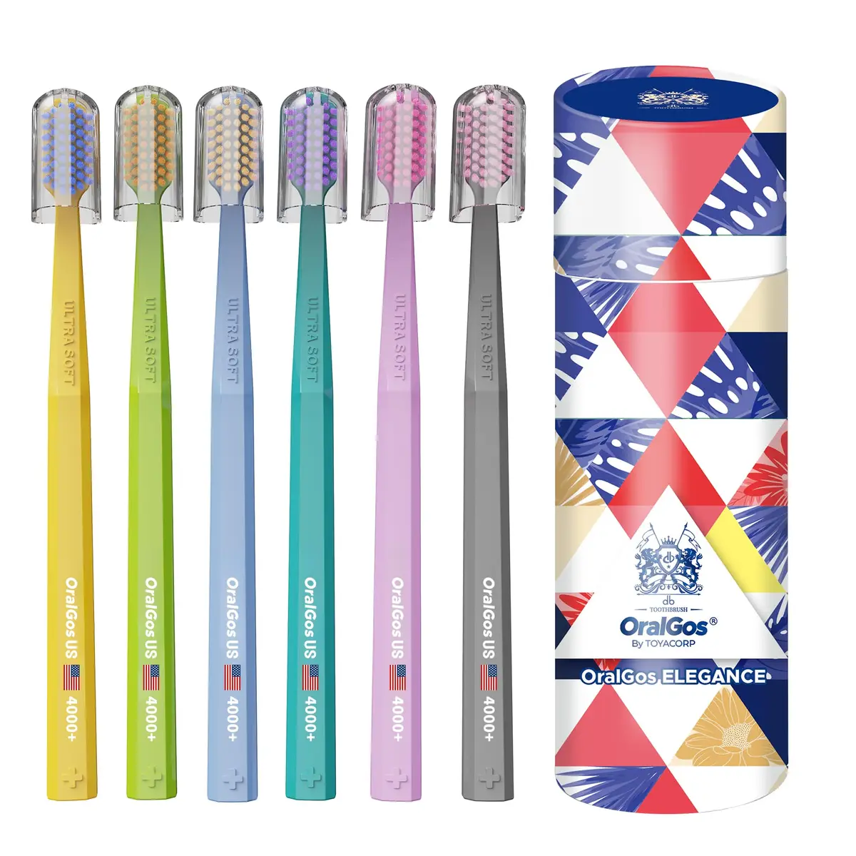 OralGos Escova de Dentes Premium 6 unidades Colorido, Cerdas Ultra Macias | Cerdas Ultra Macias, com Protetor de Cerdas, Suave para Gengivas, Ideal para Presente e Uso Diário