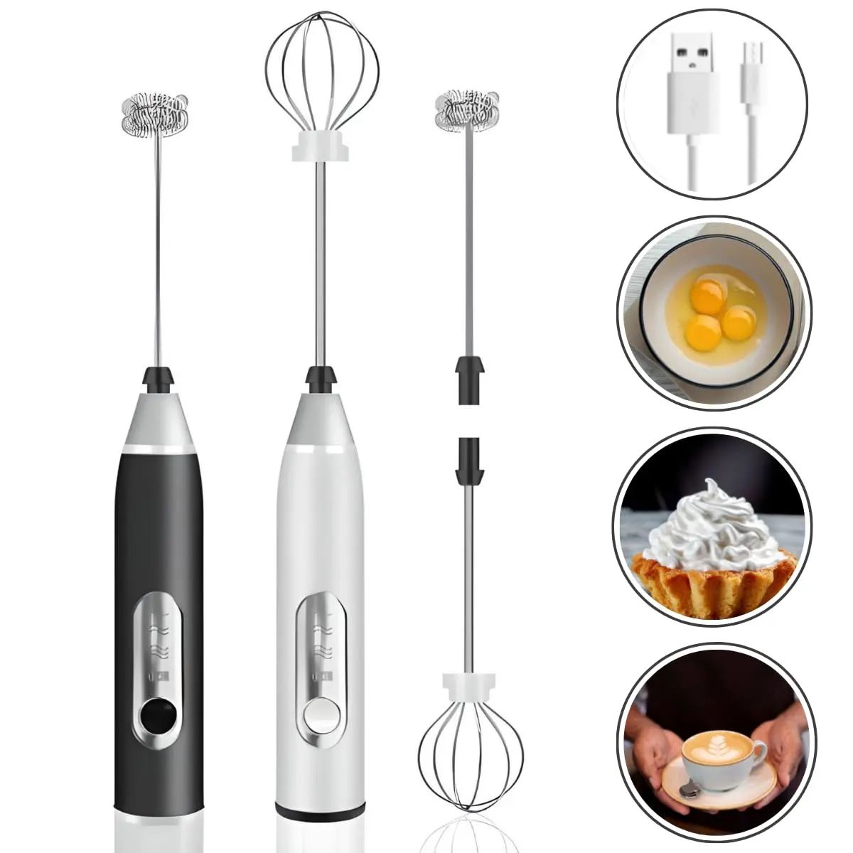 Mini Mixer Portátil USB Recarregável | Espumador de Leite e Café, Batedor de Ovos, Whey e Outras Bebidas, 3 Velocidades