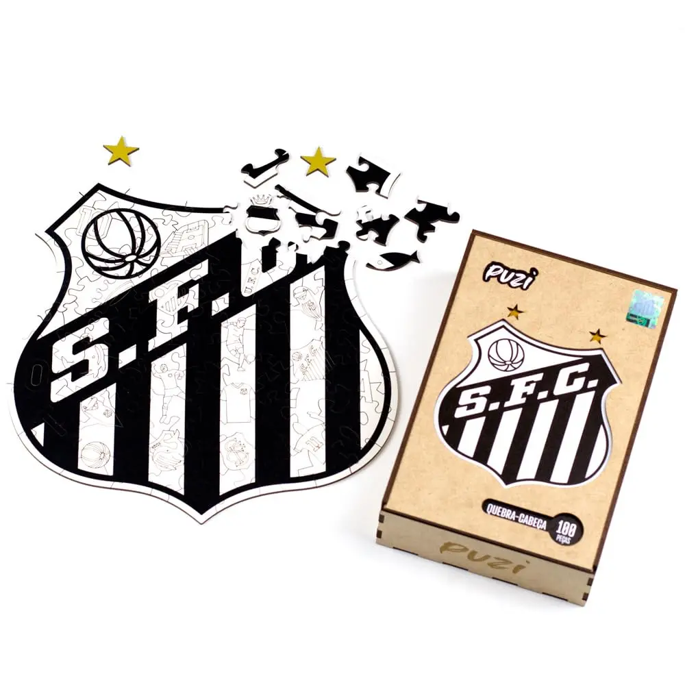 Quebra-Cabeça Santos FC Escudo Oficial com Peças de Madeira - Puzi (P)