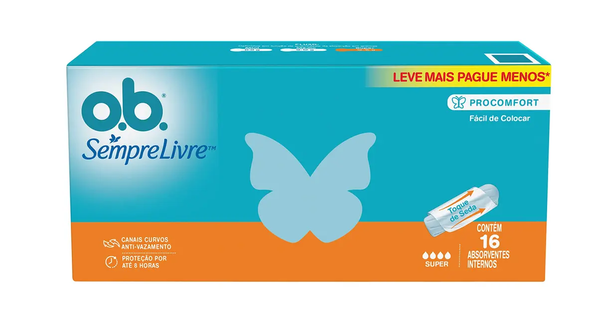 Absorvente Interno O.B. Sempre Livre, Fluxo Super, 16 Unidades | Cobertura SilkTouch, Fácil Colocação, Alta Absorção