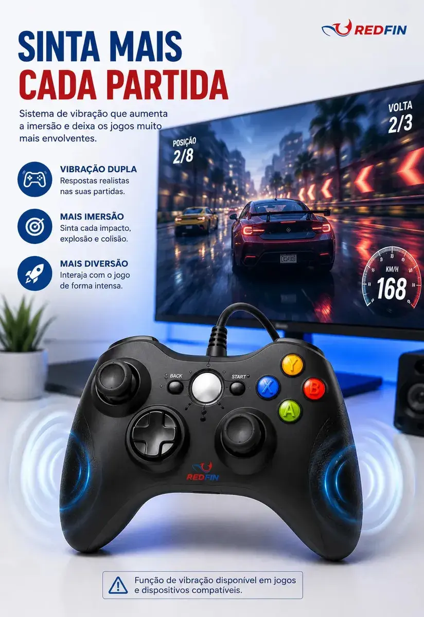 Controle Para Xbox 360 Com Fio USB Joystick Manete Gamepad Controle PC Gamer Para Computador Windows Steam Game Pass Android Gamepass TV Vibração Analógico Ergonômico Plug And Play Redfin thumbnail 5
