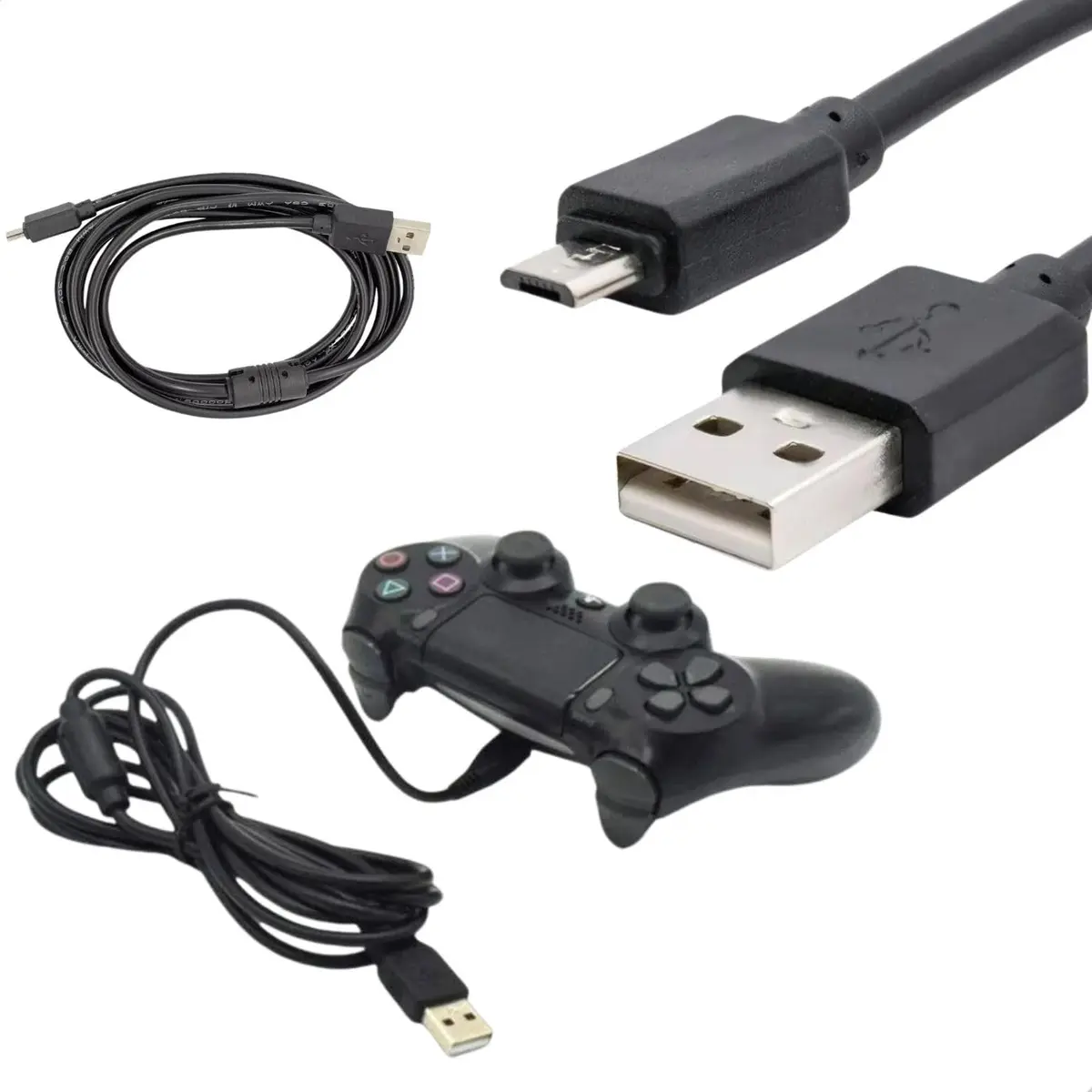 Cabo de Carregamento USB V8 Power 1,8m Preto Carrega Aparelhos com Entrada V8 Controle Console de Jogo
