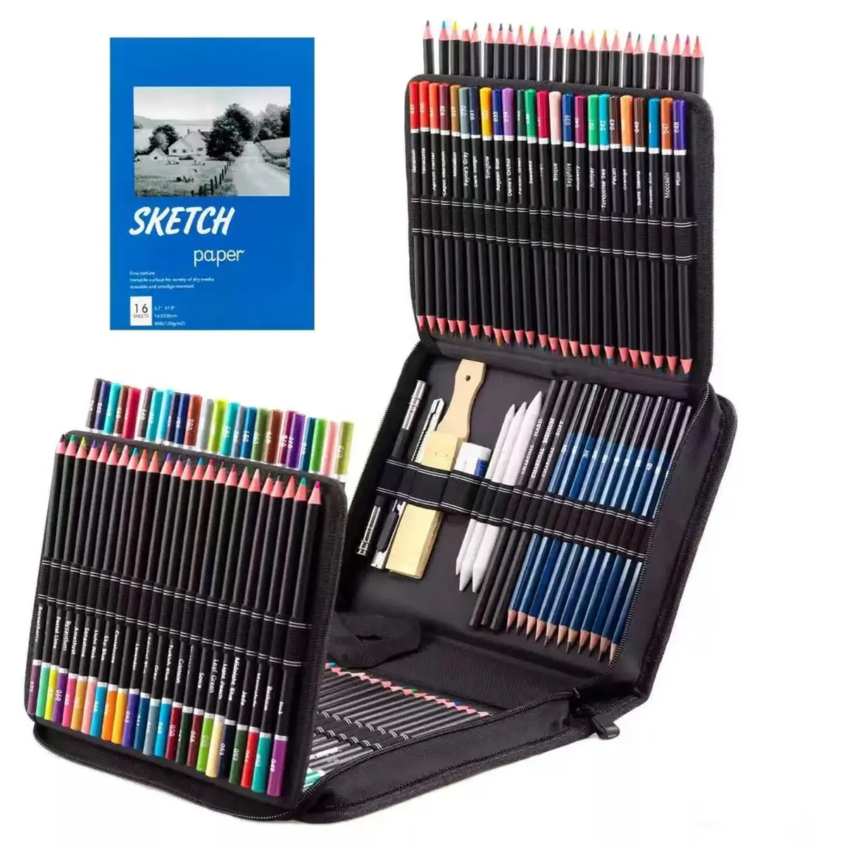 Kit de Desenho 145 Peças com 120 Lápis de Cor | Conjunto Completo com Lápis Grafite, Carvão, Estojo e Bloco de Desenho A5 – Perfeito para Adultos, Crianças e Iniciantes