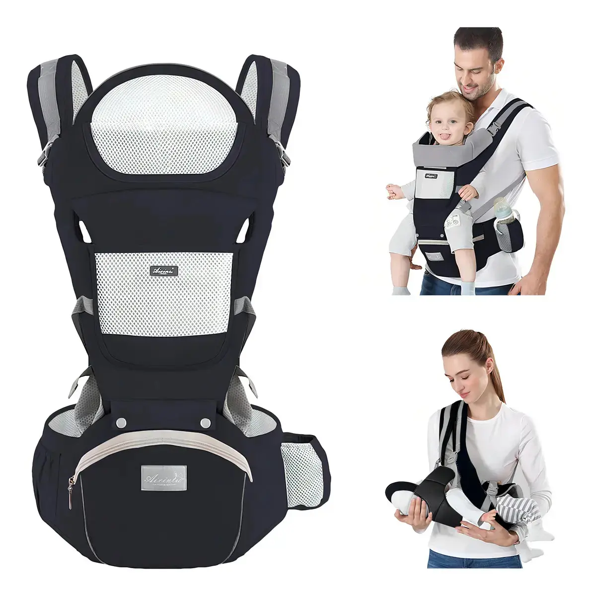 Bolsa Canguru Ergonômico Bebê 3 Em 1 Hygge Moments Cor Preto