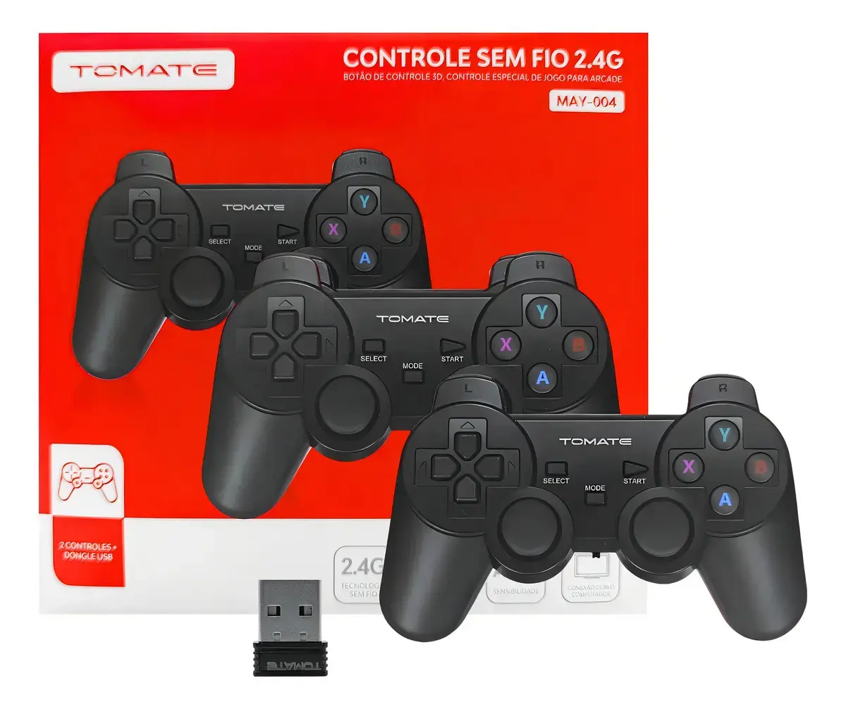 2 Controles Sem Fio Tomate Plug & Play Ideal Para Emulador Cor Preto thumbnail 2