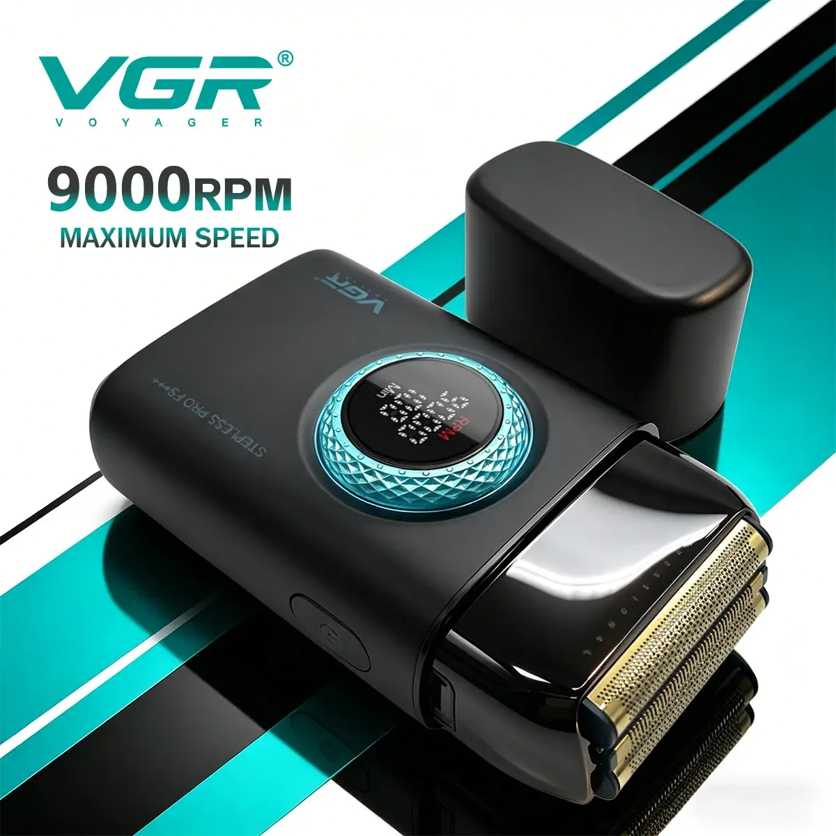VGR barbeador elétrico masculino maquininha de barbear masculino Barbeador Profissional Aparador de Barba 9000 RPM Elétrico Barbeador Recarregável Aparelho de Barbear Luzes LED Metal Barbeador Masculino V-378