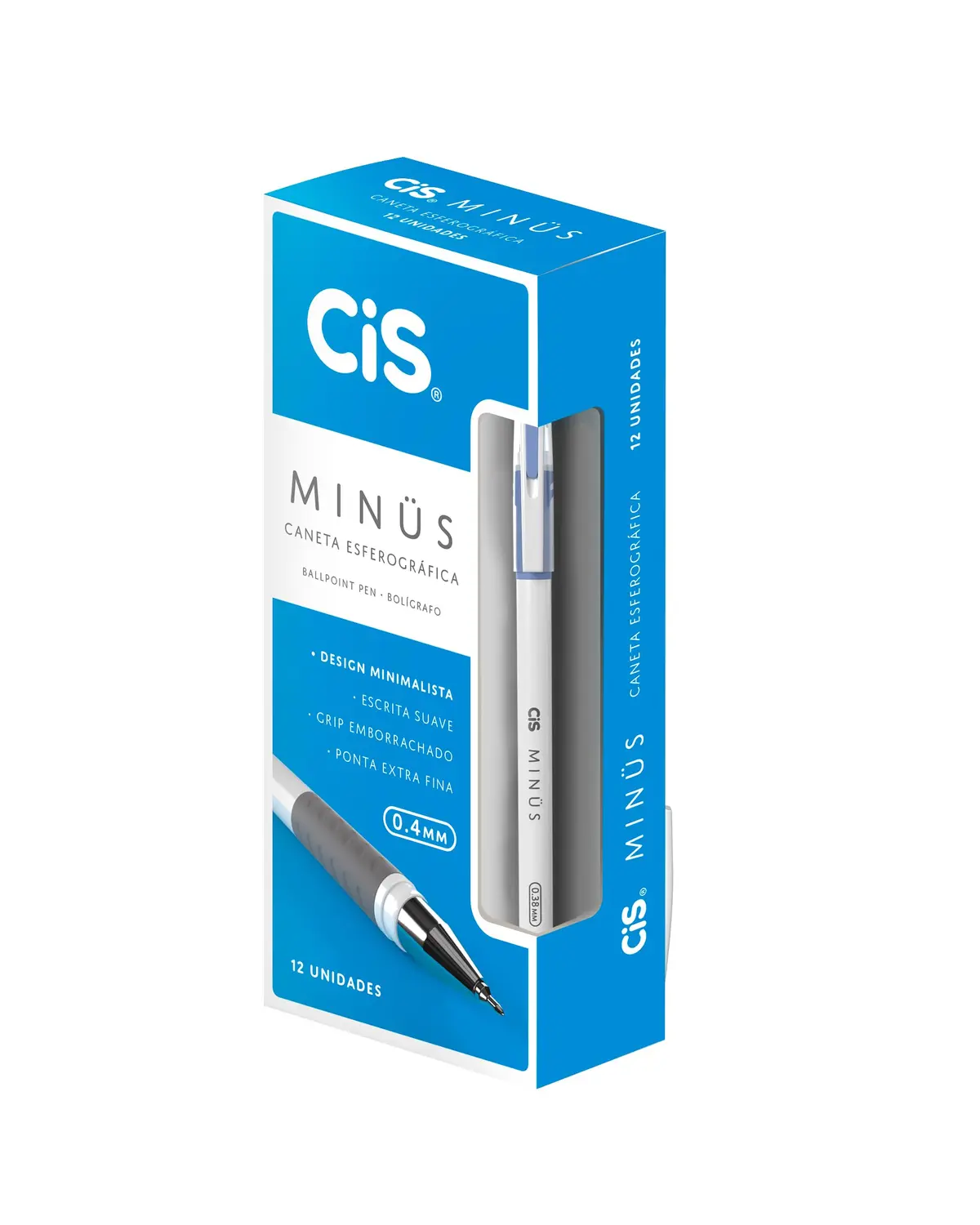 CIS Minus Caneta Esferográfica - 0.4mm - Azul - Caixa com 12 unidades
