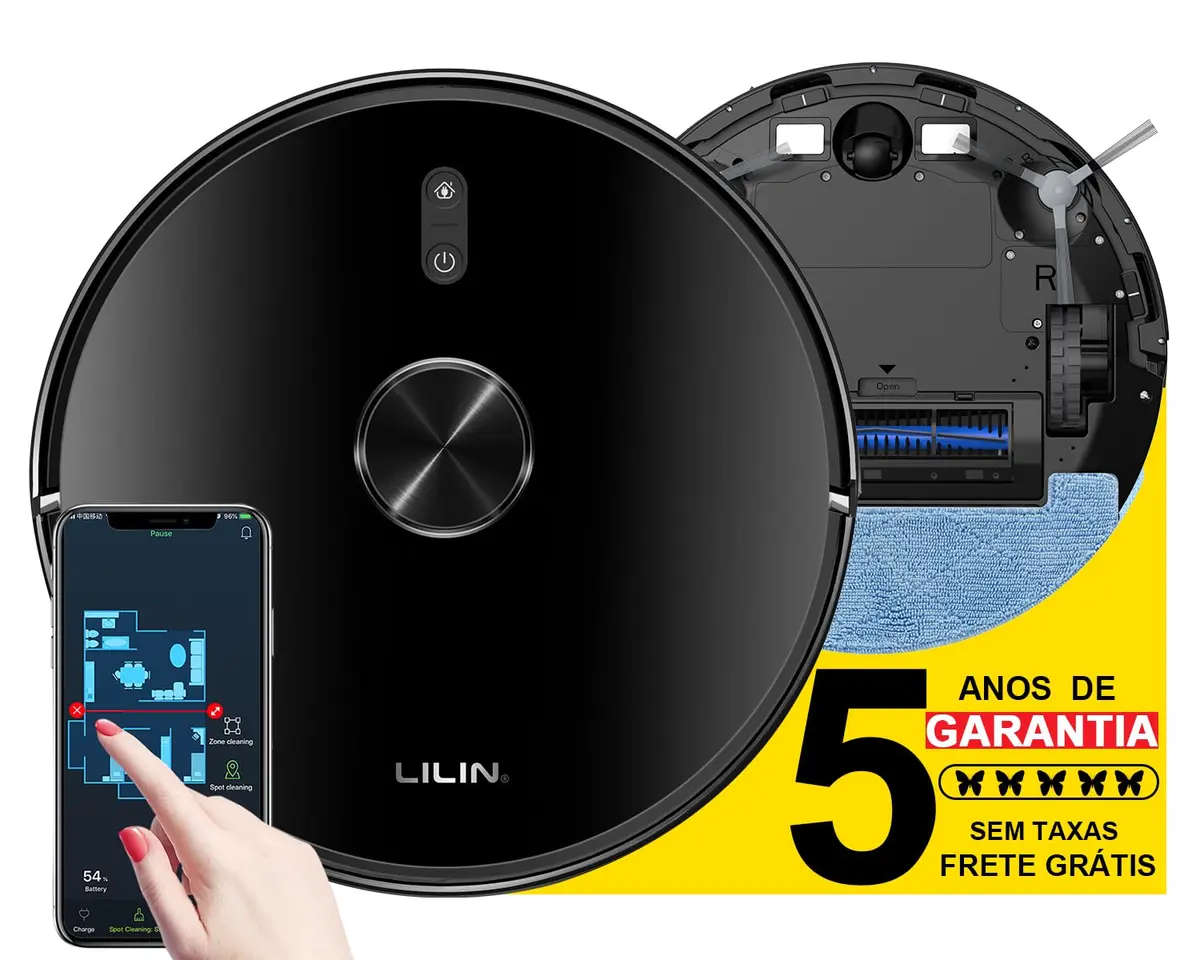 LILIN Robô aspirador e Passa Pano X6 com Navegação LIDAR, 110/220V Bivolt | Aspirador de robô 3 em 1, Conexão WiFi,Salve vários mapas, Recarga automática e retoma a limpeza, Fronteira Virtual, Do Brasi