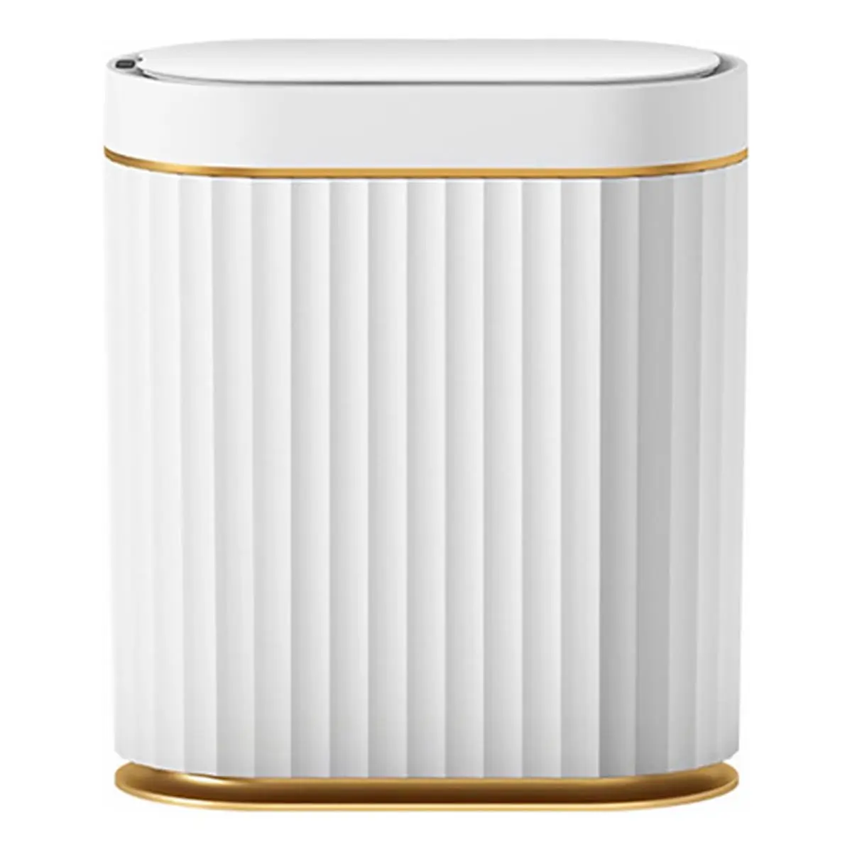 Lixeira Automática com Sensor de Movimento, 7 Litros, Tampa Hermética, Design Oval (Borda Dourada)