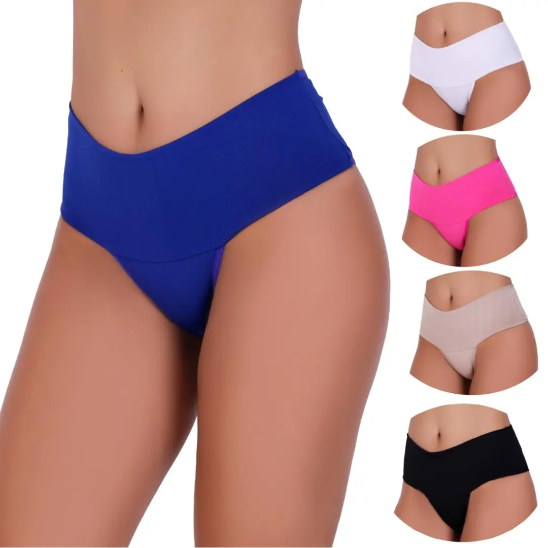 Kit 5 Calcinhas Cintura Alta Compressão Cós Alto Fitness Power Zero Barriga Pala Cós Duplo