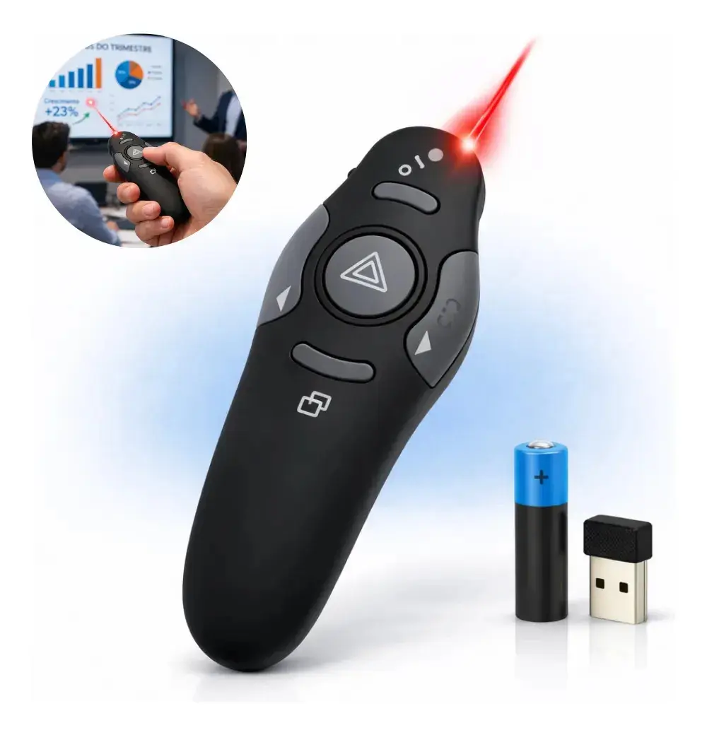 Apresentador Controle Passador Slide Caneta Laser Profissional Sem Fio Preto Mouse Multimidia Wireless Usb Para Palestras Aulas Reuniões Apresentações Usb - Diggicom
