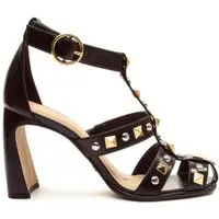 Sandália Couro Preto Salto Bloco Alto Cecconello 3028001-3