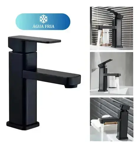 Torneira Para Banheiro Monocomando Preto Fosco Água Fria Instalação Em Bancada Compatível Com Cuba De Apoio Em ABS Resistente Design Moderno Alta Durabilidade E Fácil Limpeza FC-138 Via Flix - 1