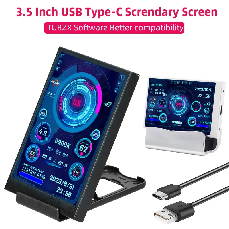 3.5 Polegada tipo-c tela secundária para computador cpu ram gpu hdd monitor 320*480 ips lcd isl display turzx software não aida64 - 1