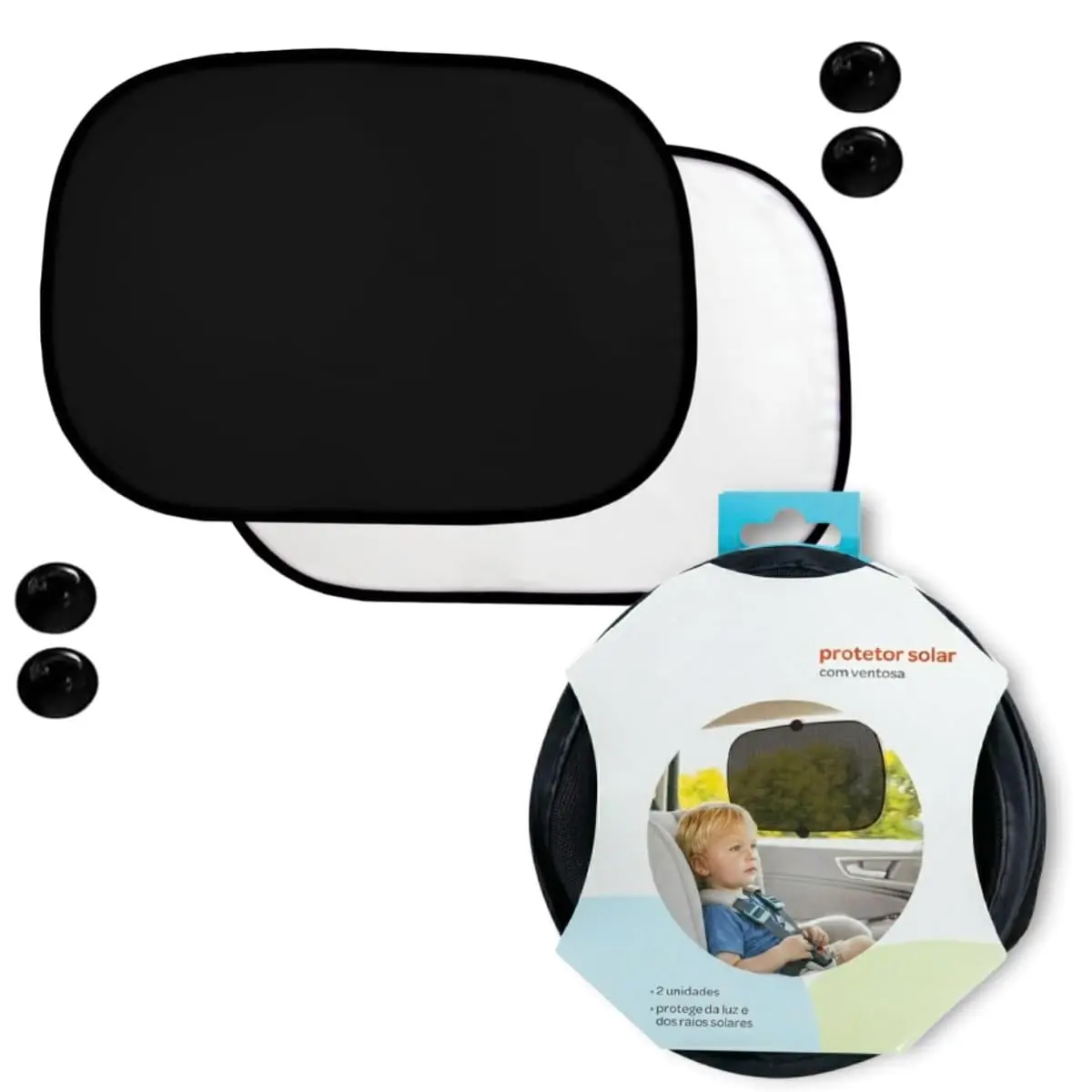 Kit 2 Tapa Sol Blackout Protetor Solar Infantil Com Ventosa Para Carro Janela Lateral Cortina