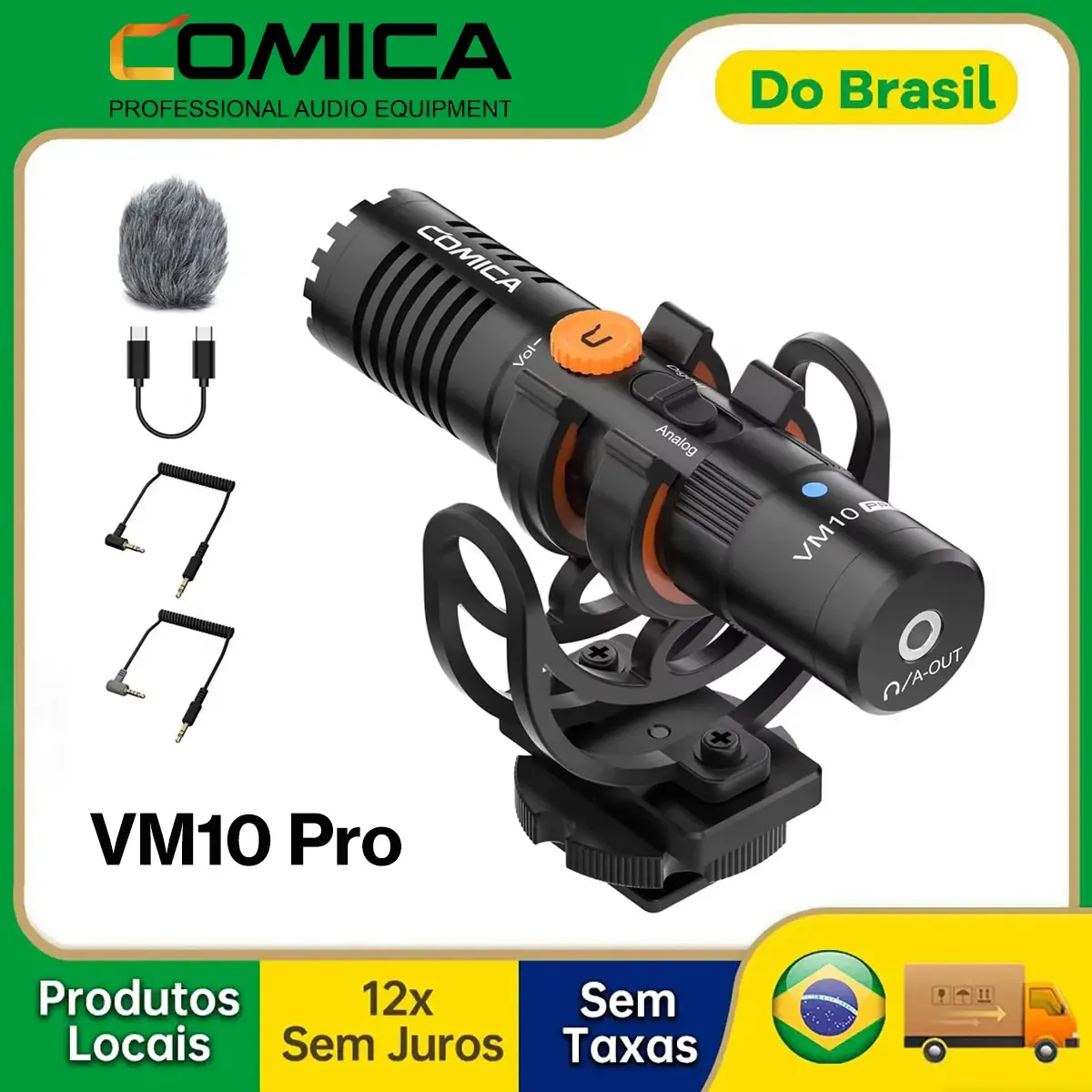 【Do Brasil】Microfone Shotgun Comica VM10 PRO para Câmeras Android, iPhone, DSLR, GoPro e DJI Action 3