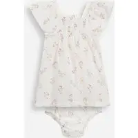 vestido infantil de algodão com calcinha floral off white