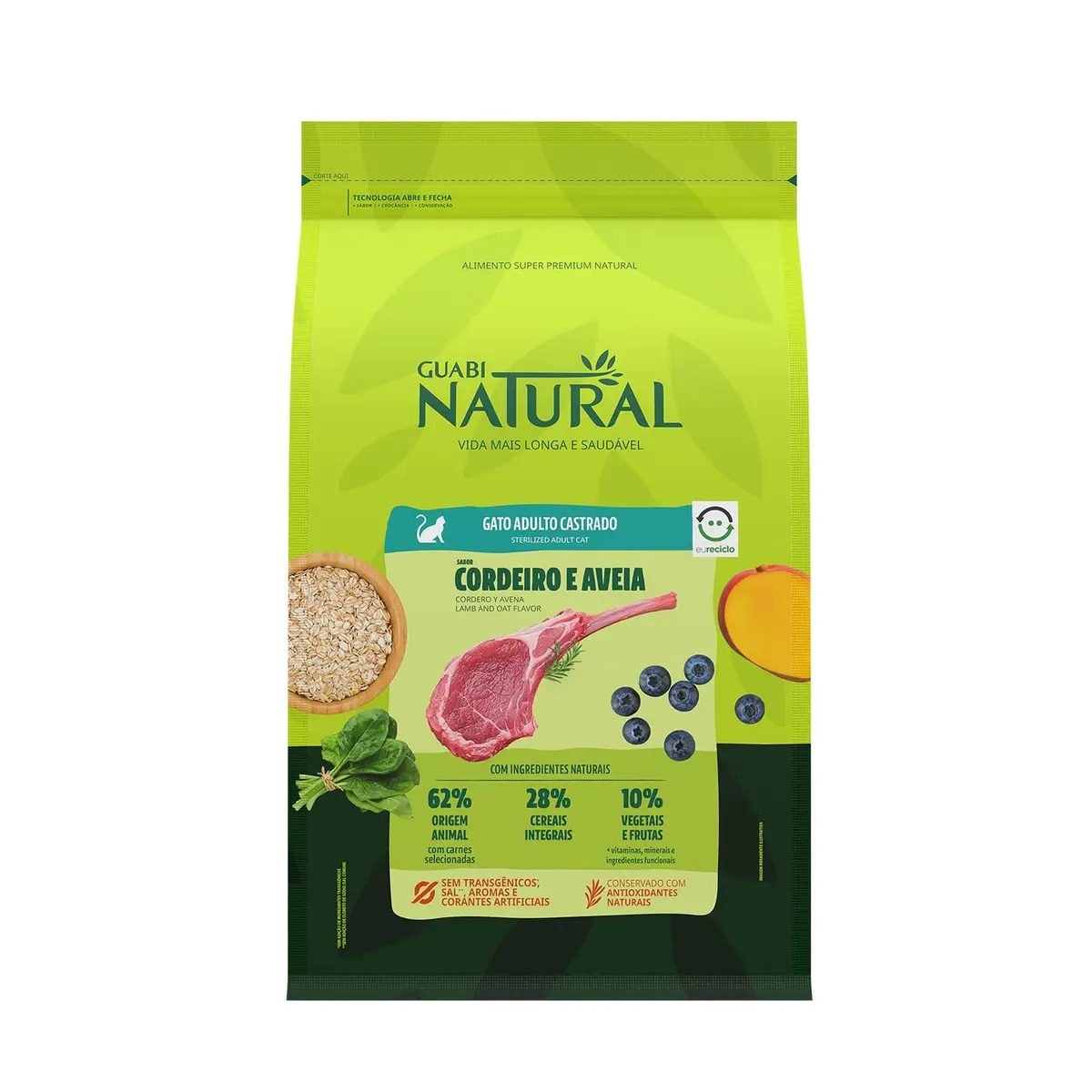Ração Guabi Natural Gatos Adultos Castrados Cordeiro e Aveia 7,5 kg
