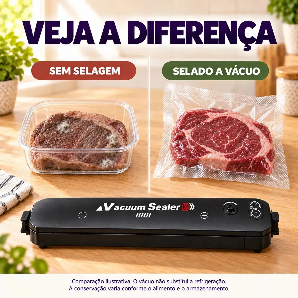 Seladora a Vácuo Para Alimentos Automática Máquina Embaladora Portátil Profissional Doméstica Elétrica Selar Embalar Conservar Alimentos Frescos 110v 220v Seladora à Vácuo Com 10 Saquinhos thumbnail 3