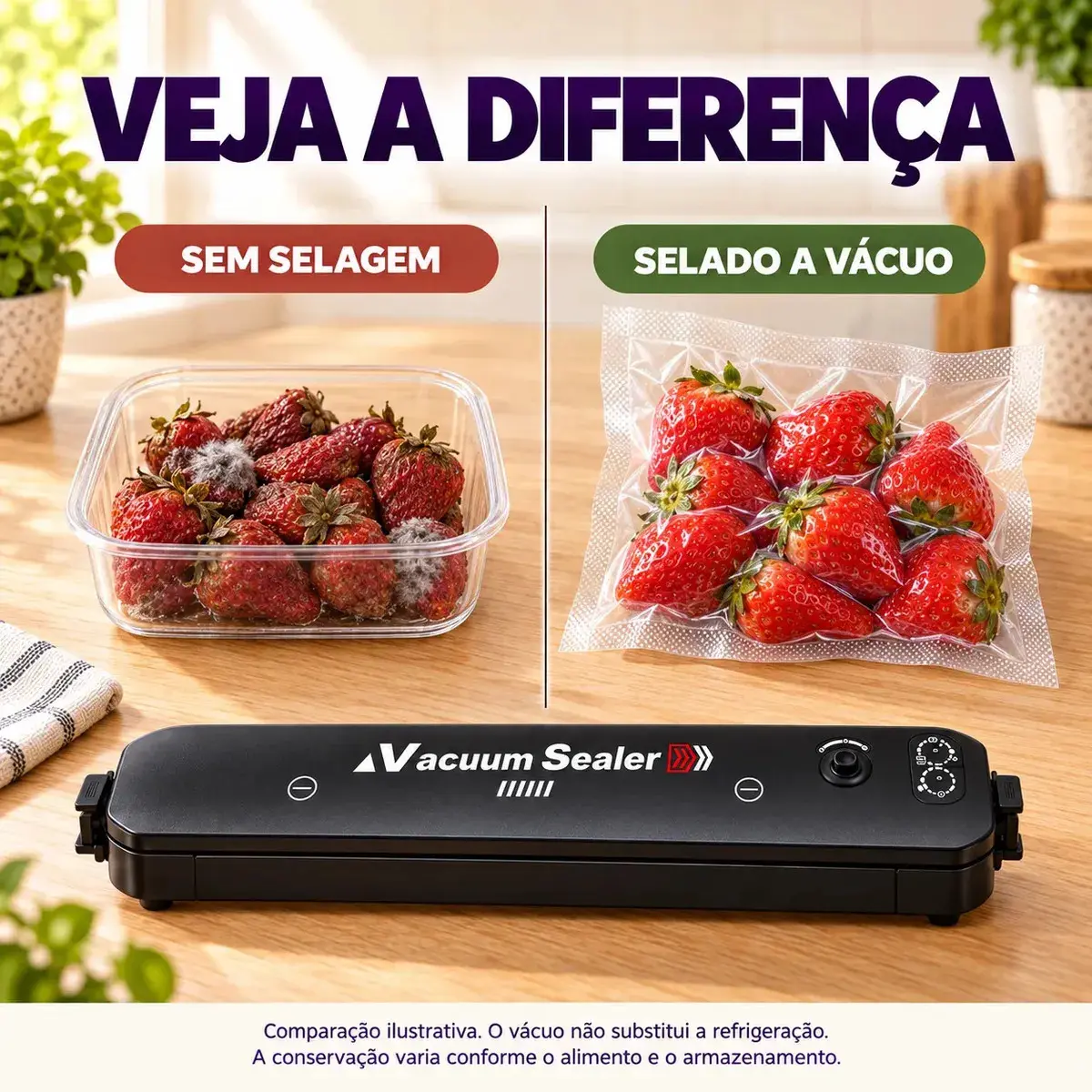 Seladora a Vácuo Para Alimentos Automática Máquina Embaladora Portátil Profissional Doméstica Elétrica Selar Embalar Conservar Alimentos Frescos 110v 220v Seladora à Vácuo Com 10 Saquinhos thumbnail 4