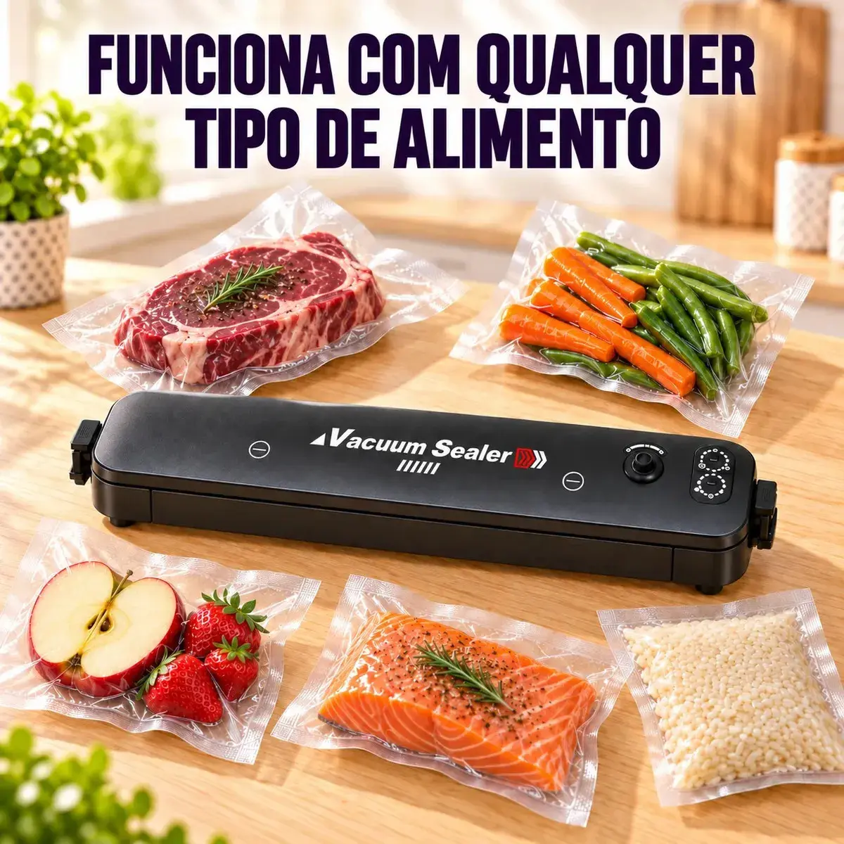Seladora a Vácuo Para Alimentos Automática Máquina Embaladora Portátil Profissional Doméstica Elétrica Selar Embalar Conservar Alimentos Frescos 110v 220v Seladora à Vácuo Com 10 Saquinhos thumbnail 6