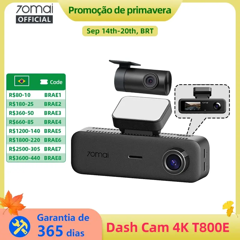70Mai T800E Câmera Veicular de 3 Canais: Frontal 4K + Traseira 1080P + Interior 1080P HDR, Supercapacitor, Monitoramento de Estacionamento 24H, GPS, Controle por Voz, Wi-Fi6 - 1