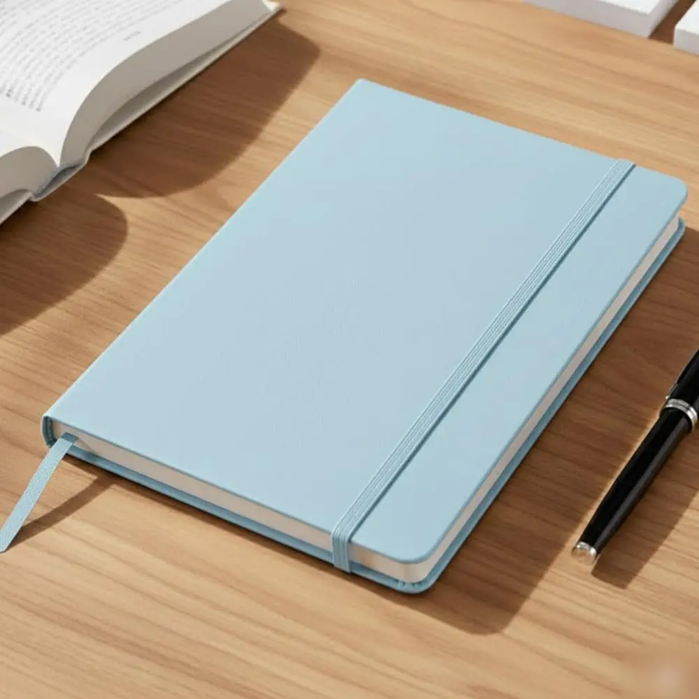 Caderno de Anotações Tipo Moleskin com Linhas 80 Folhas A5 – Caderno Capa Dura, Caderneta Executiva Pautada para Escritório, Estudos, Trabalho e Anotações diárias - UpShop (Azul Bebê)