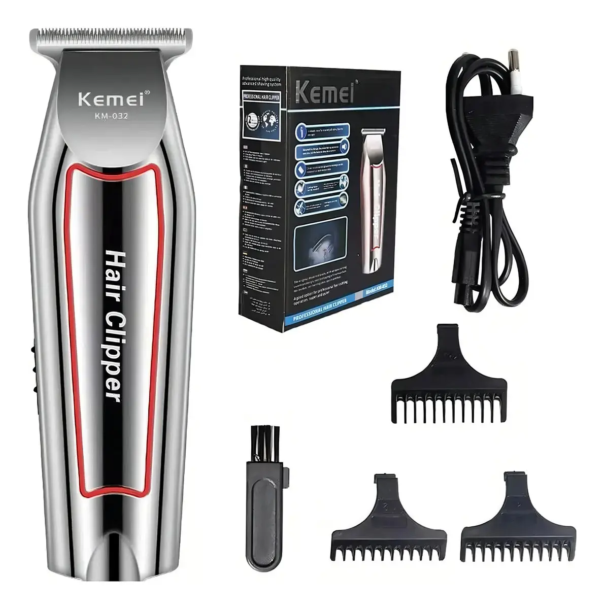 Máquina De Acabamento Cabelo Barba Sem Fio Kemei Titânio Km-032 Cinza-claro 5v