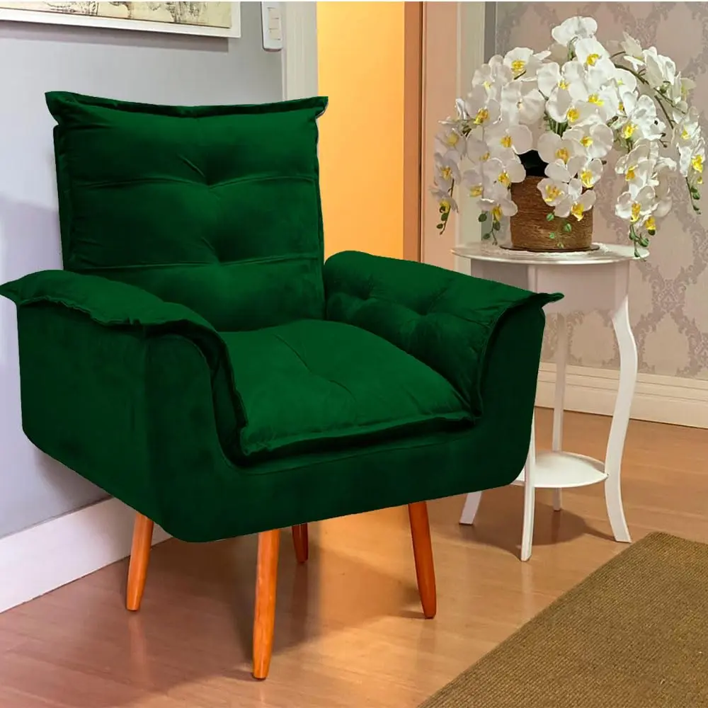 Poltrona Decorativa Opala Pés Palito decorativa - Bela Móveis Cor:Verde Escuro