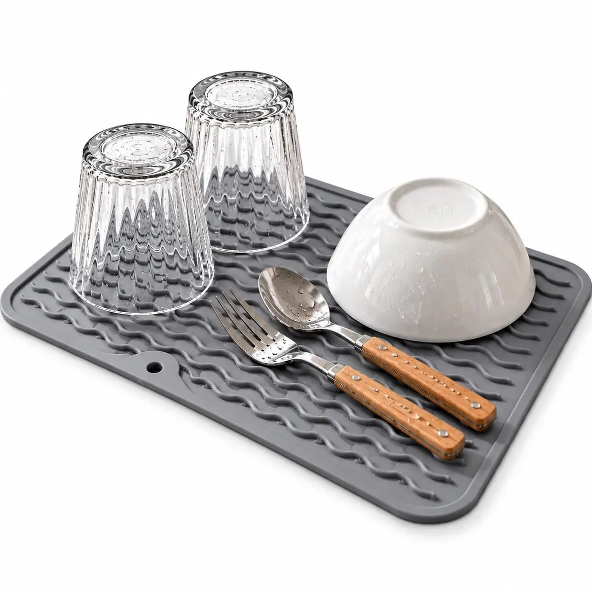Tapete Pia Cozinha Secar Louça Silicone 30x20CM Escorredor Absorvente Cinza | Secagem rápida, Antiderrapente, Resistente a mofo, Material higiênico e durável, Fácil de limpar e armazenar - 1