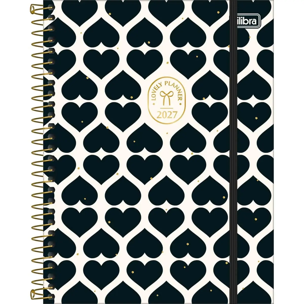 Tilibra - Planner Espiral 17,7 x 24 cm West Village 2027 - Corações Grandes Pretos - 1