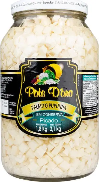 Palmito Picado Pupunha 1.8Kg Pote D´Ouro