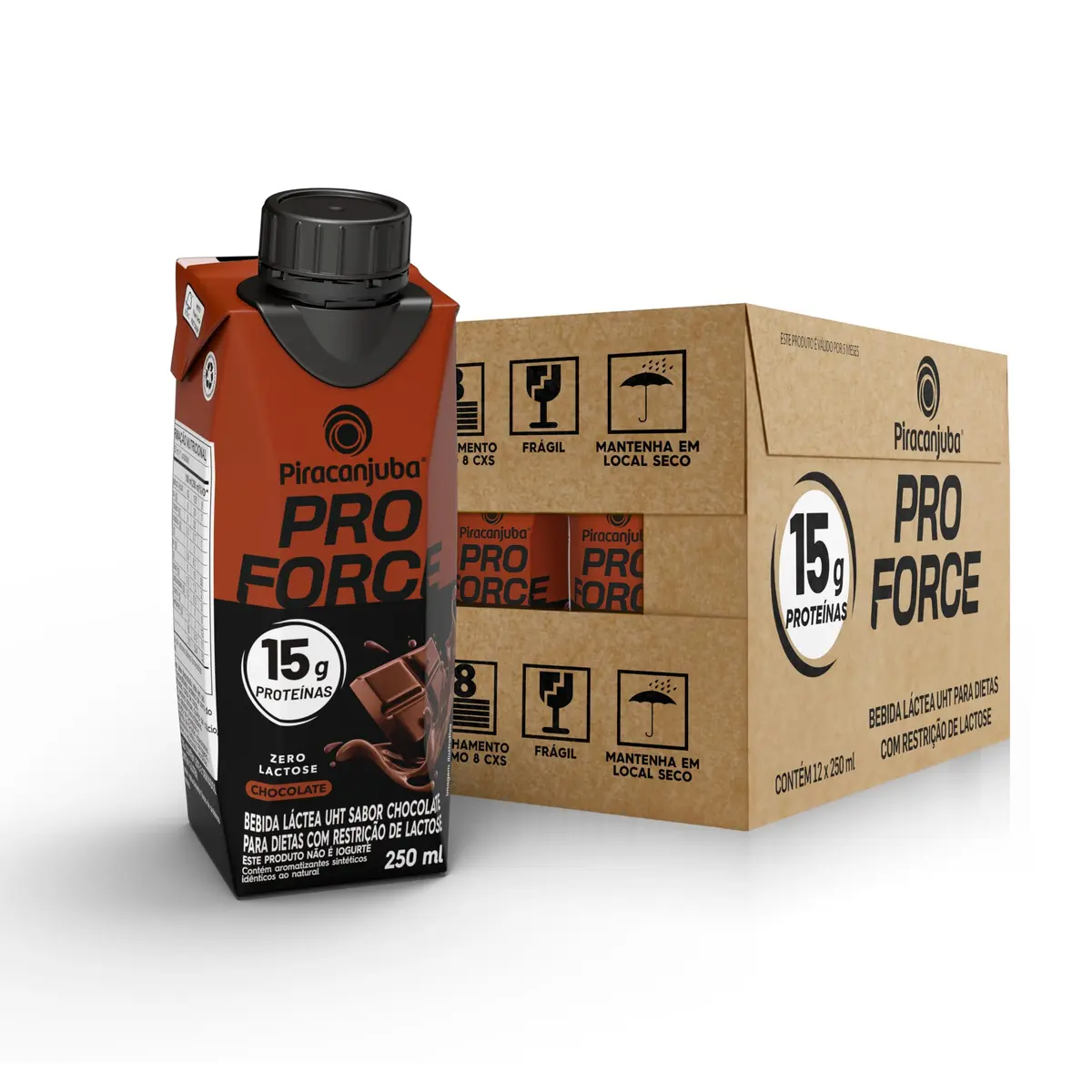 Piracanjuba ProForce 15g de Proteínas Zero Lactose Sabor Chocolate - 12 Unidades de 250ml