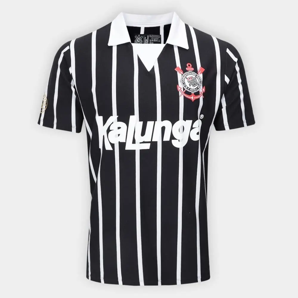 Camisa Polo Corinthians Retrô Kalunga Masculina Preta