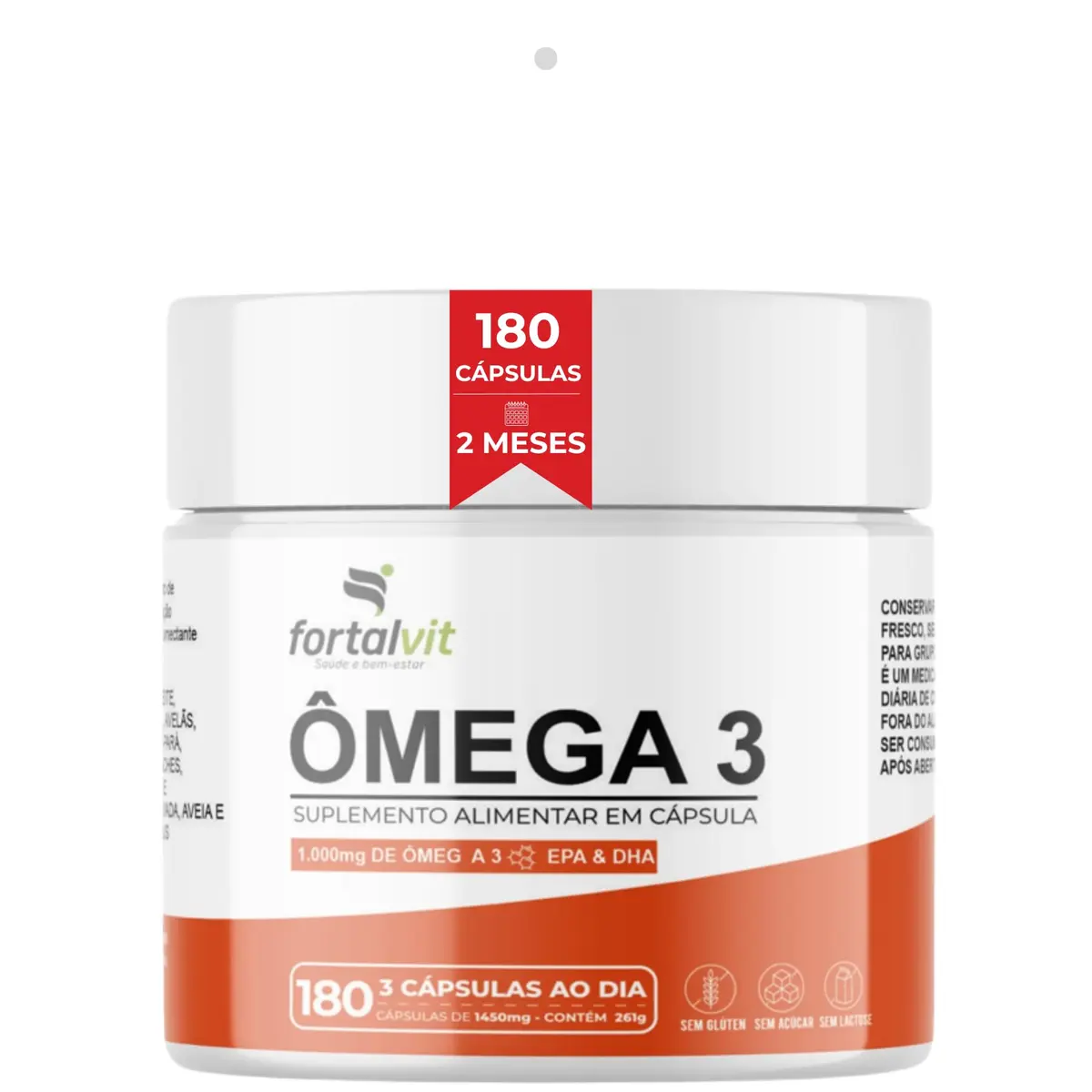 Ômega 3 Fortalvit - 180 Cápsulas, EPA 540mg & DHA 360mg, Longa Duração: 60 Dias de Uso