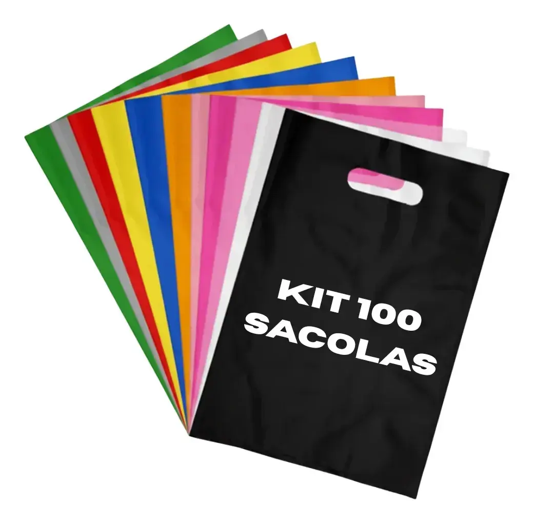 Kit 100 Sacolas Plásticas Boca De Palhaço 30x40 Alça Vazada