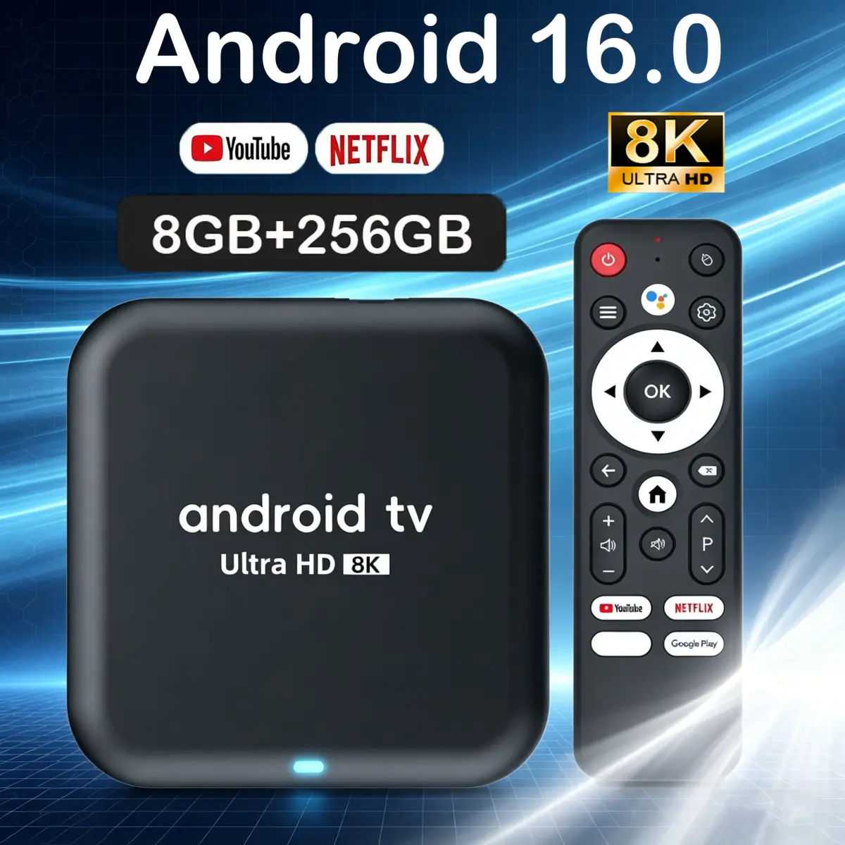 Caixa de TV Inteligente Android 16 Q18 com Chip RK3518, 8GB+256GB, Reprodutor de Mídia 8K, Assistente de Voz Google, Dual WiFi BT 6.0, Set Top Box Muito Rápido - 1