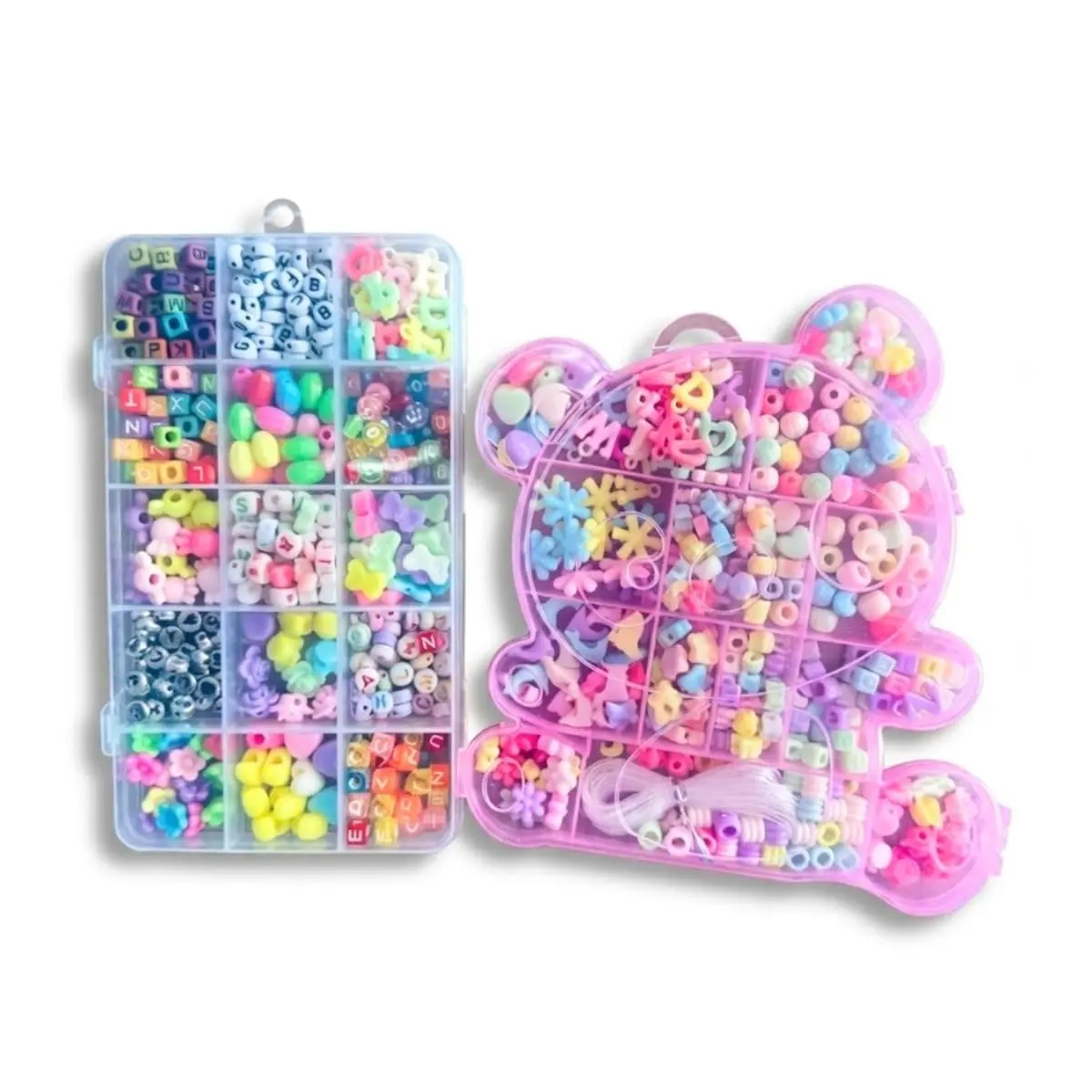 Kit Miçangas Coloridas Infantil para Pulseiras 3000 Peças com Fio de Silicone Conjunto Premium - 1