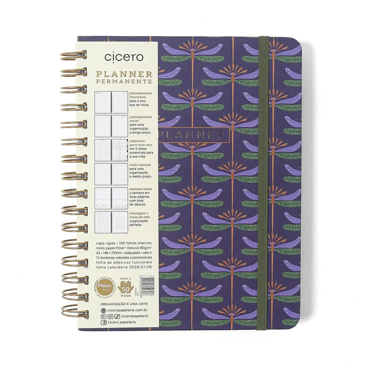 PLANNER PERMANENTE WIRE-O LIBELULAS SEMANAL NOTAS A5 AZUL