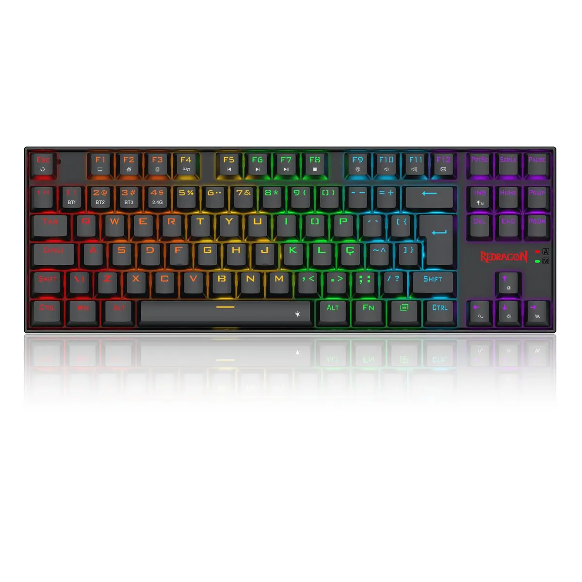 Teclado Gamer Redragon Kumara Elite Preto Iluminação Rainbow Switch Marrom TKL ABNT2 Tri-Mode USB 2.4GHz, USB Tipo-C, Bluetooth Keycaps Doubleshot ABS K552-KRS (PT-KRS) - 1